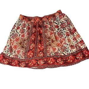 Lucky Brand Rayon Mini Skirt Large Womens Lined Paisley Boho Festival Peasant